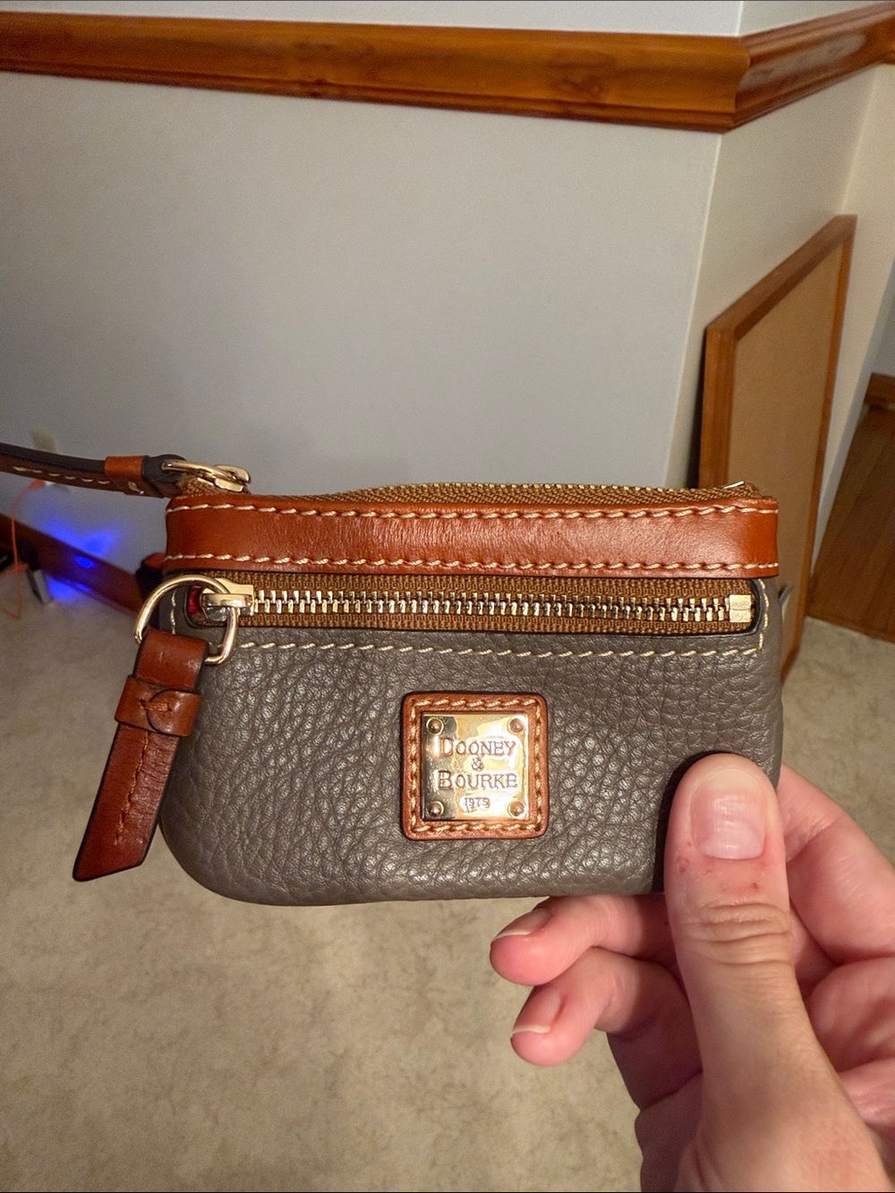 Dooney & Bourke Gray Pebbled Leather Coin Purse with Keychain